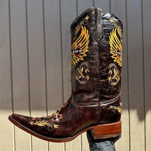 #43 Cracked Effect Leather Western Boot in Brown Color main image 4